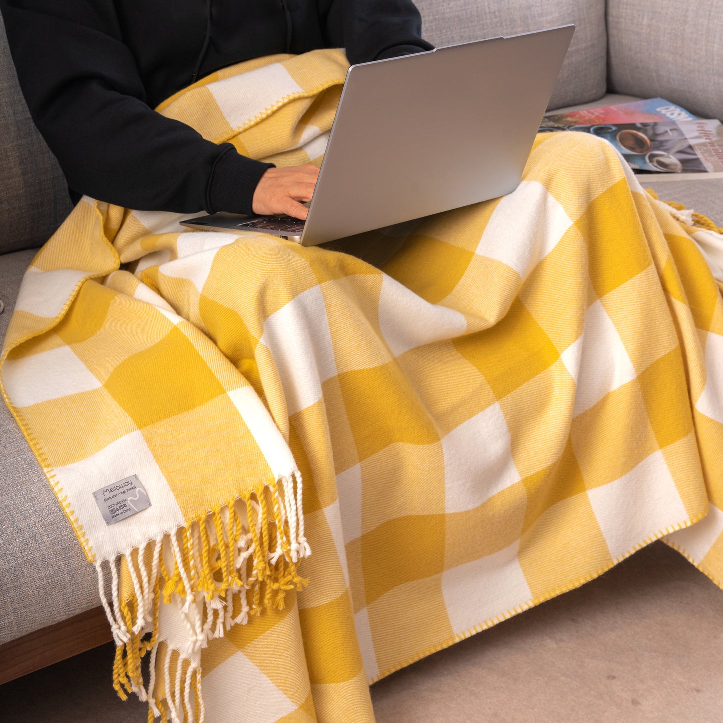 Classic Checkered Faux Cashmere Fringe Blanket