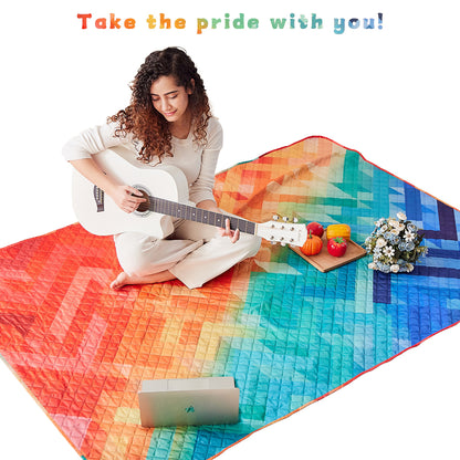 Celebrating Pride Month - Waterproof Outdoor Blanket in Rainbow Pattern with Carrying Case