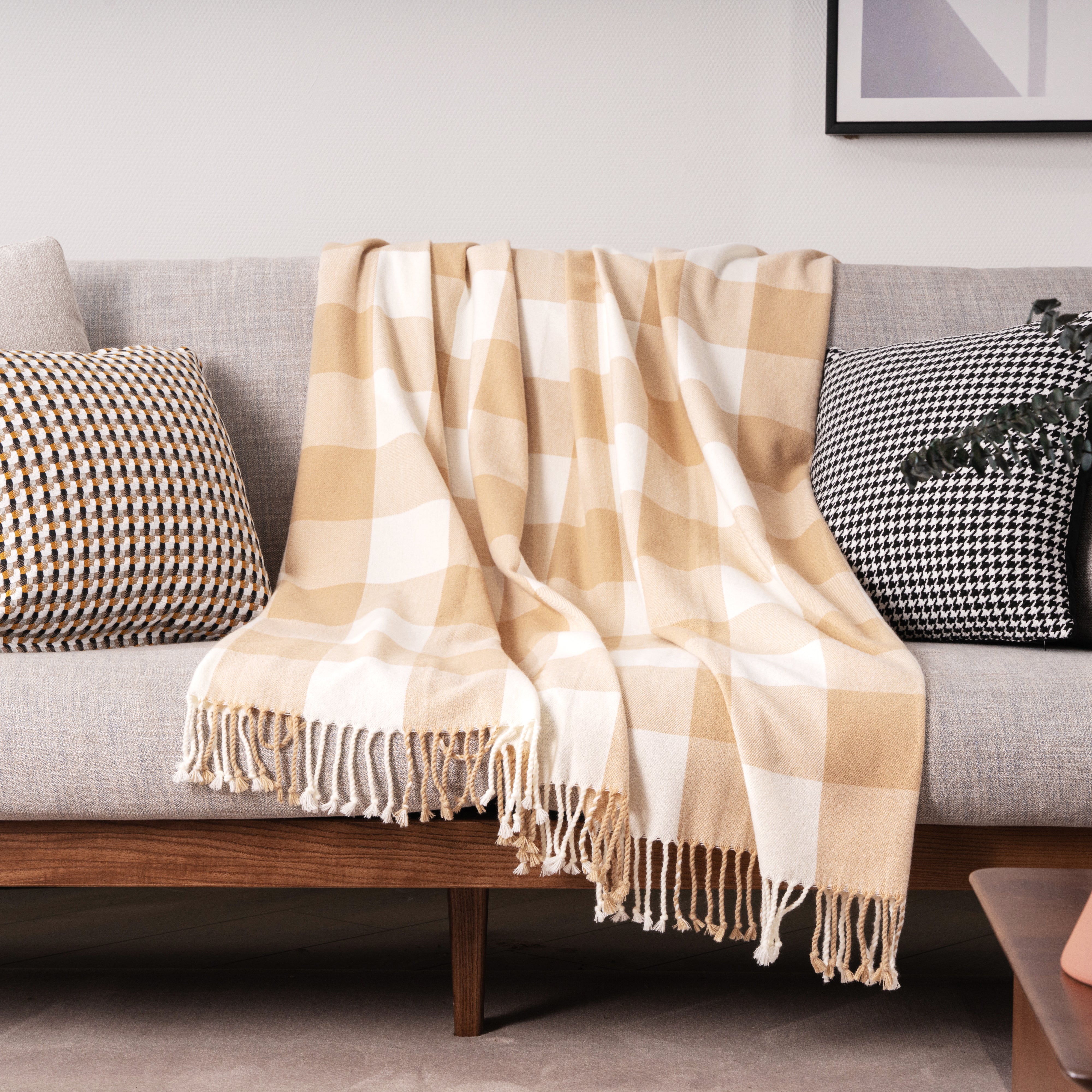 Beige plaid outlet blanket