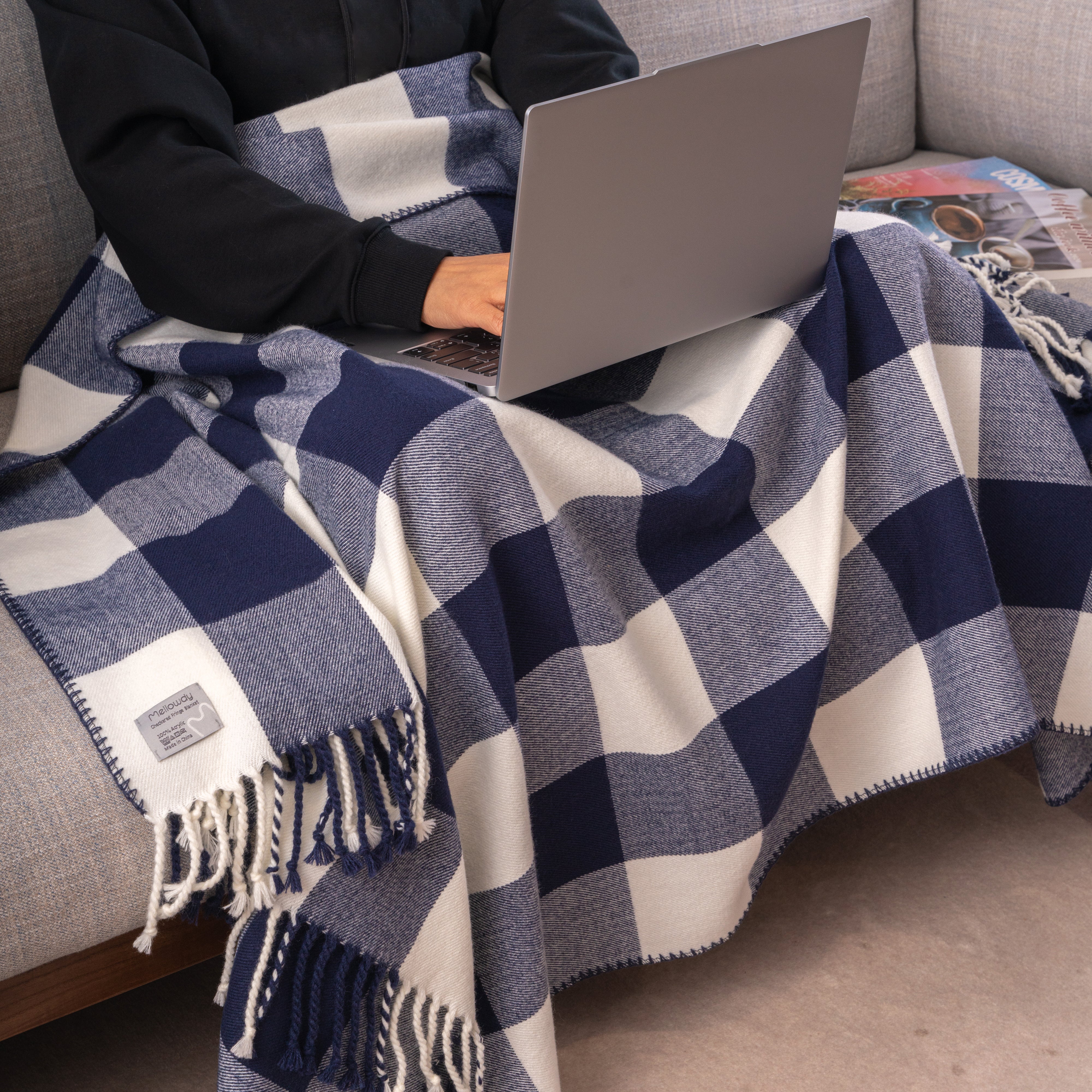 Grey plaid throw online blanket