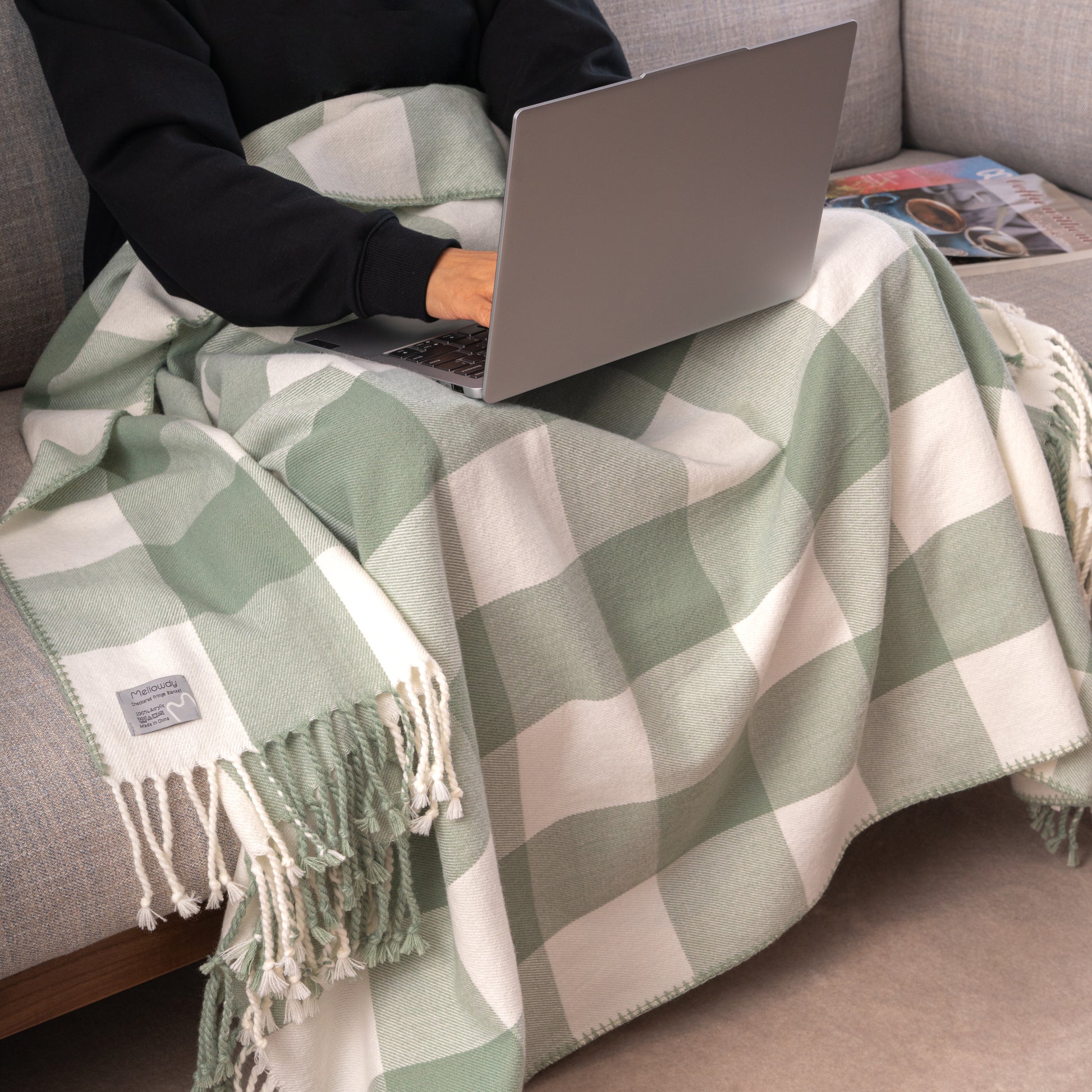 Classic Blanket Mellowdy Fringe Checkered – Faux Cashmere