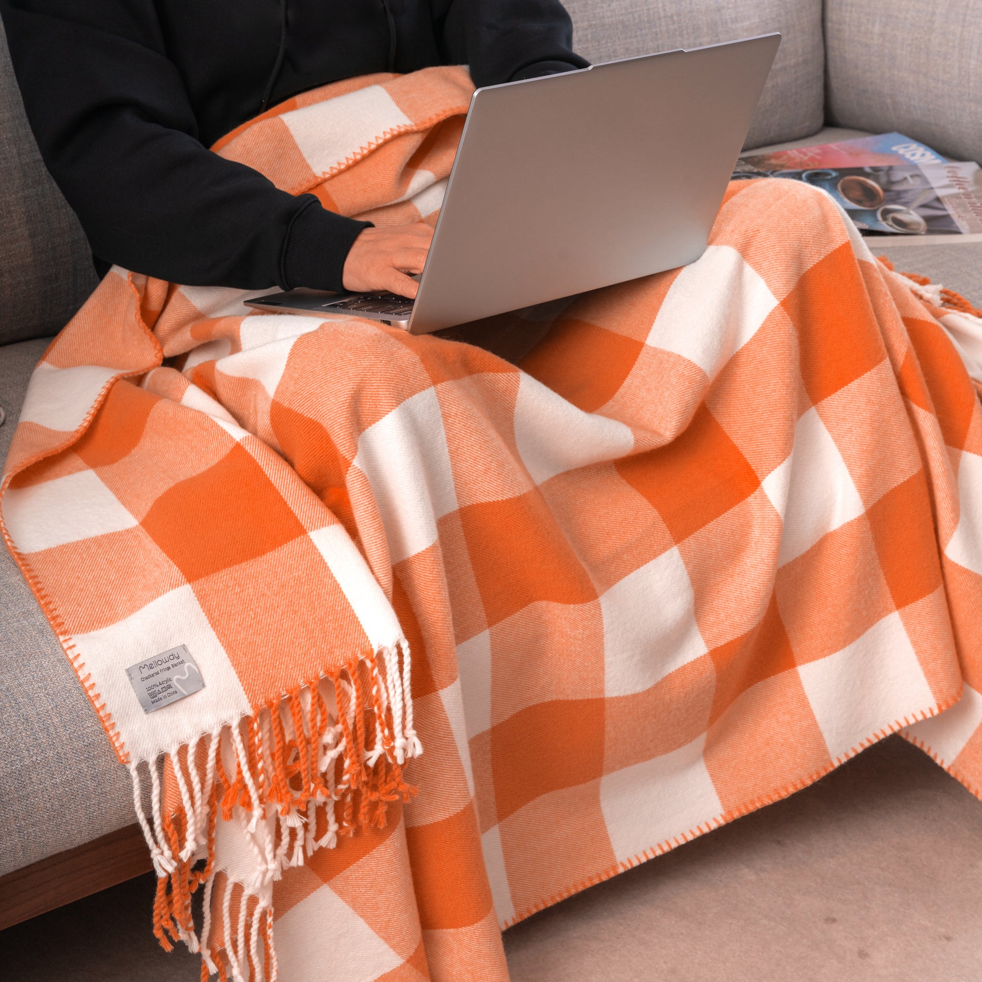 Fringe Faux Blanket Checkered Cashmere Classic – Mellowdy