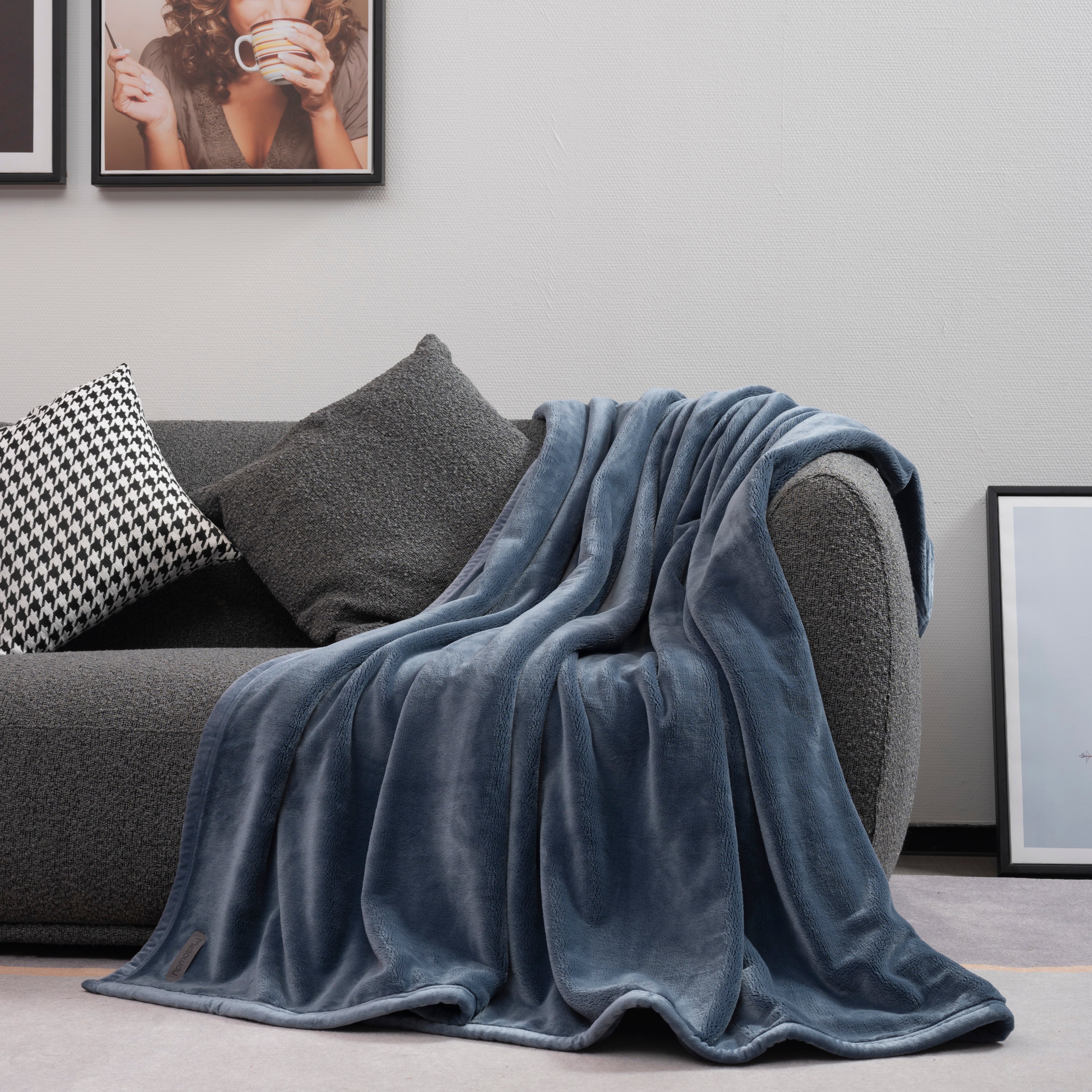 Grey plush throw cheap blanket