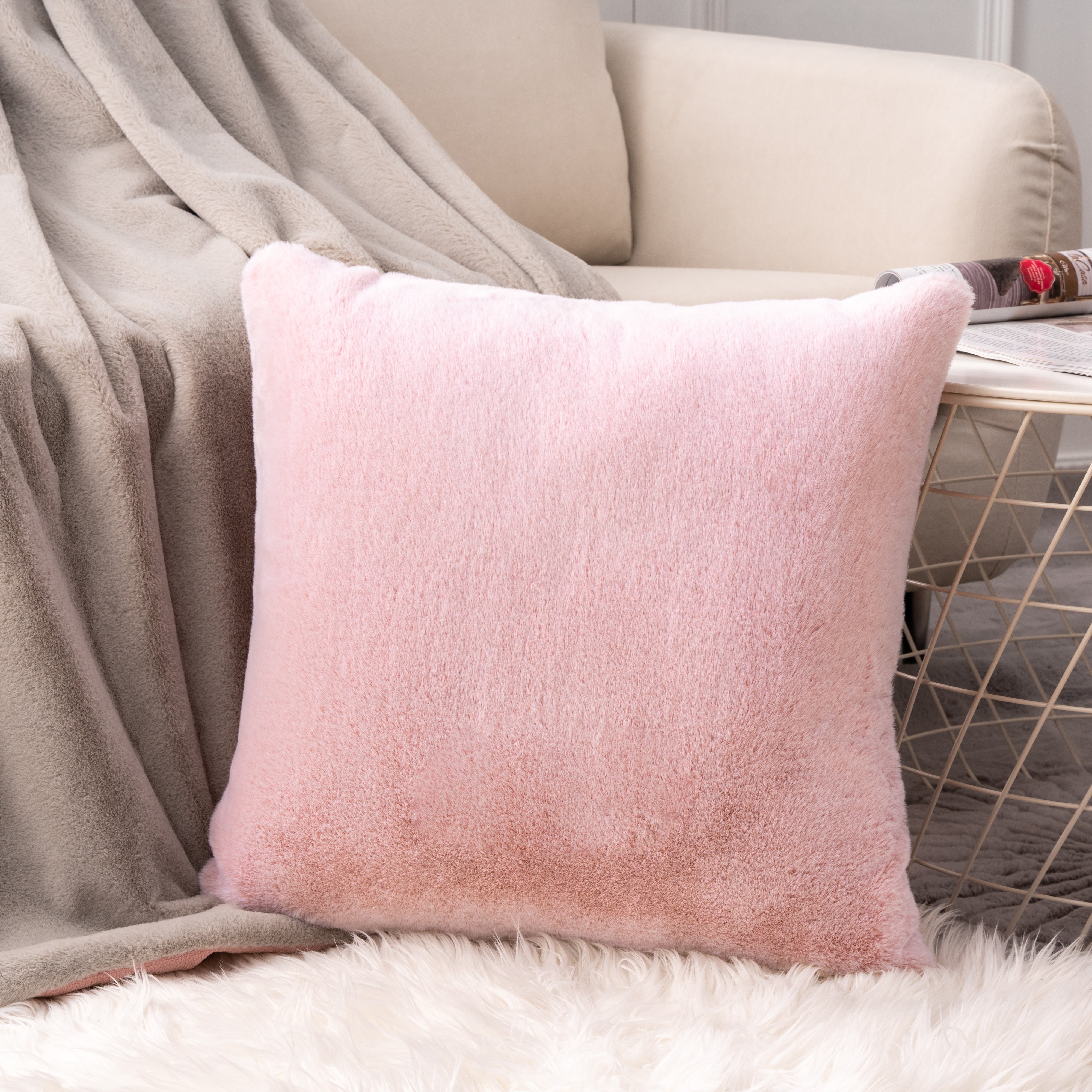 Pink fuzzy throw cheap pillows